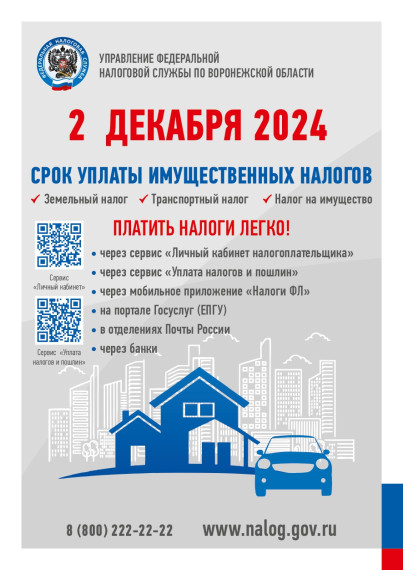 2 ДЕКАБРЯ 2024 СРОК УПЛАТЫ ИМУЩЕСТВЕННЫХ НАЛОГОВ. 2 ДЕКАБРЯ 2024 СРОК УПЛАТЫ ИМУЩЕСТВЕННЫХ НАЛОГОВ.